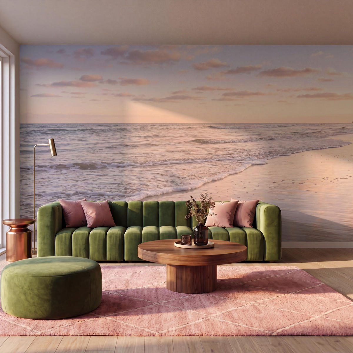 TAPETE - Strand - Brandung - Wolken - 450x280 cm - Hellrosa, Papier (450/280cm) - OnlyWow