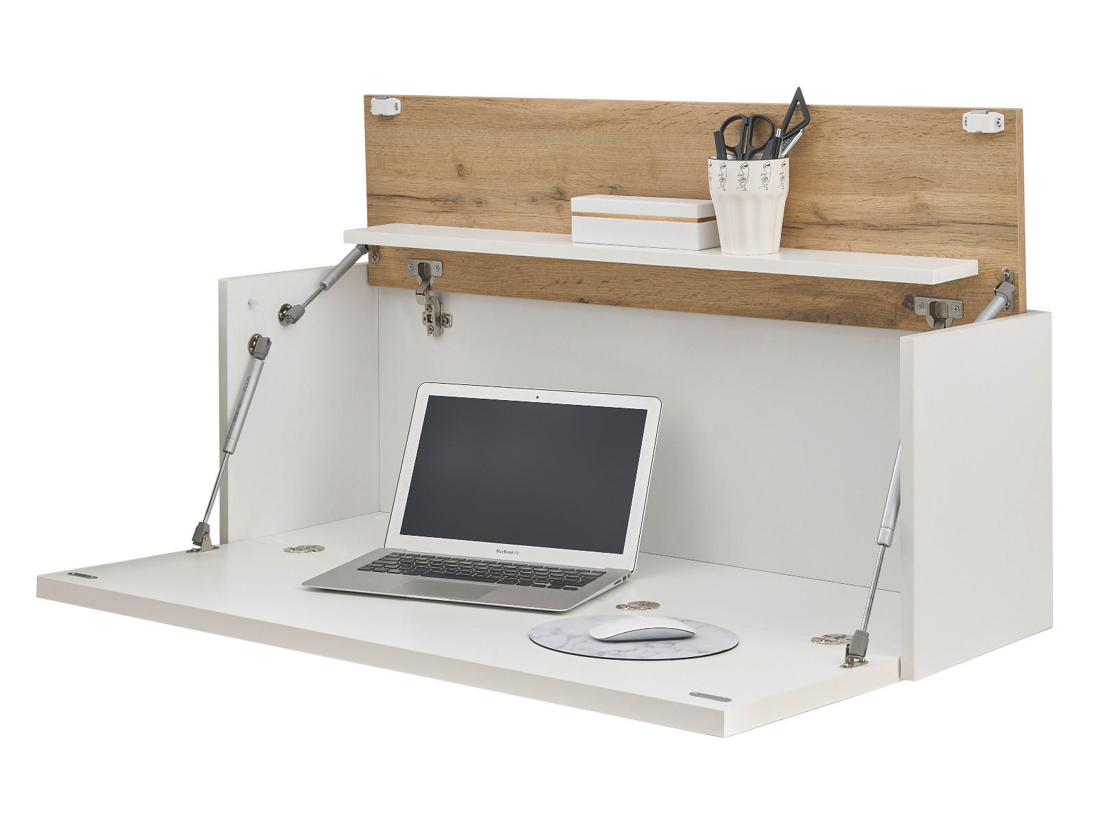 SEKRETÄR Weiß matt, Eiche Wotan 100 cm, Wandschrank mit klappbarem Oberboden - Eiche Wotan/Weiß, Holzwerkstoff (30/100/35cm) - Furn.Design