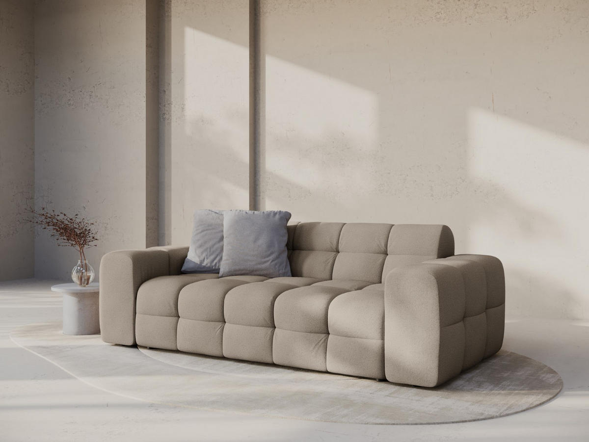 SOFA Kendal aus strukturiertem Stoff dunkelbeige 3 Sitzplätze - Mokka, Textil (103/79/222cm) - Micadoni