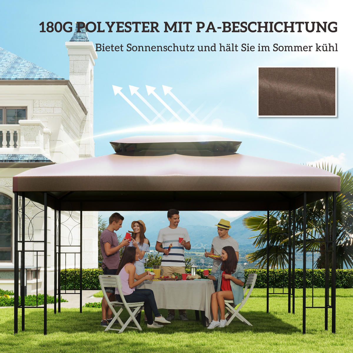 ERSATZDACH für Gartenpavillon 3x4 m aus Polyester, wetterfeste Abdeckung für Outdoor-Pavillons in Kaffee - Cappuccino, Textil (400/20/300cm)