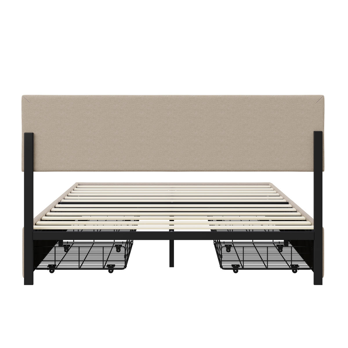 POLSTERBETT 140x200 cm, Beige, LED-Beleuchtung & 4 Schubladen - Beige, Textil/Metall (140/200cm)