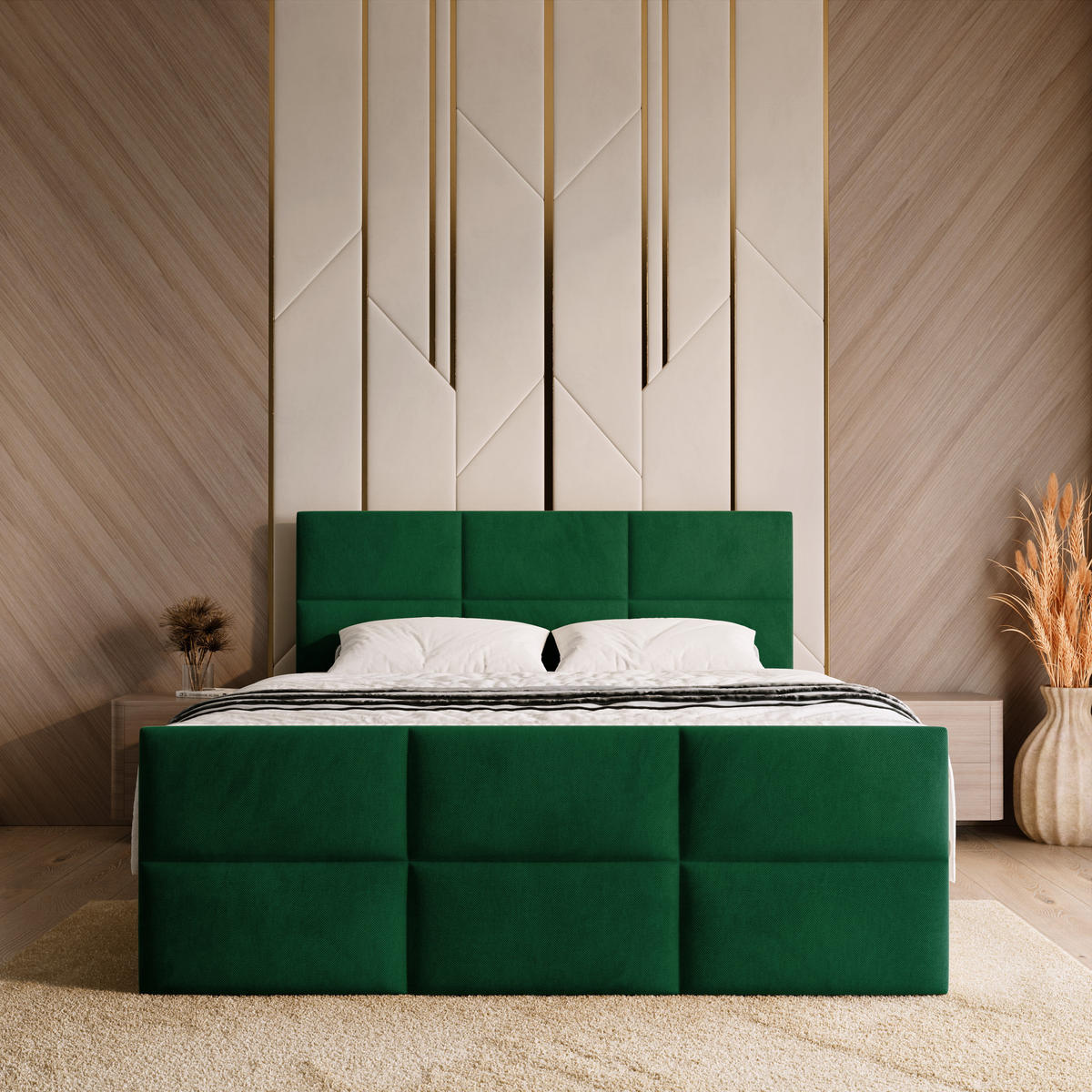 BOXSPRINGBETT Boston Duo Mit Bettkasten, Topper und Matratze Dunkelgrün Kronos 19 160x200 cm - Dunkelgrün/Schwarz, Textil (160/200cm) - Bromarkt