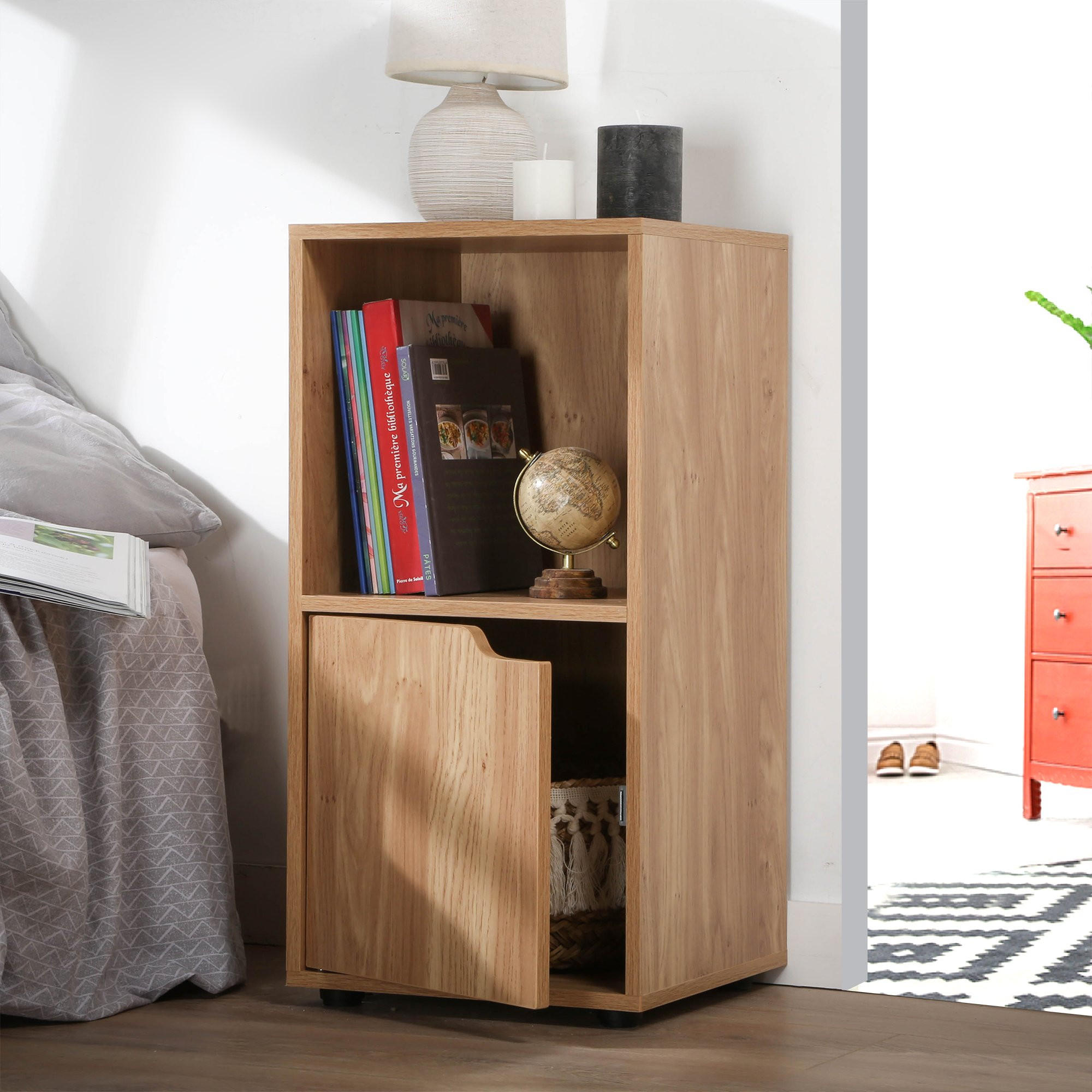 NACHTTISCH mit 2 Fächern im Holzdekor mit 1 Tür - L31 cm - 2er Set - Apfelbaumfarben, Holzwerkstoff (29/61.6/30.7cm) - Calicosy