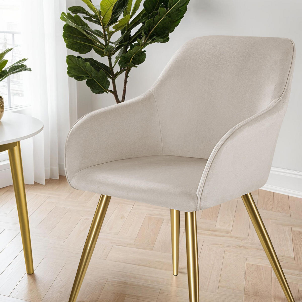 ESSZIMMERSTUHL Marilyn,58 x 62 x 82 cm,taupe/gold - Taupe/Goldfarben, Textil (58/82/62cm) - tectake