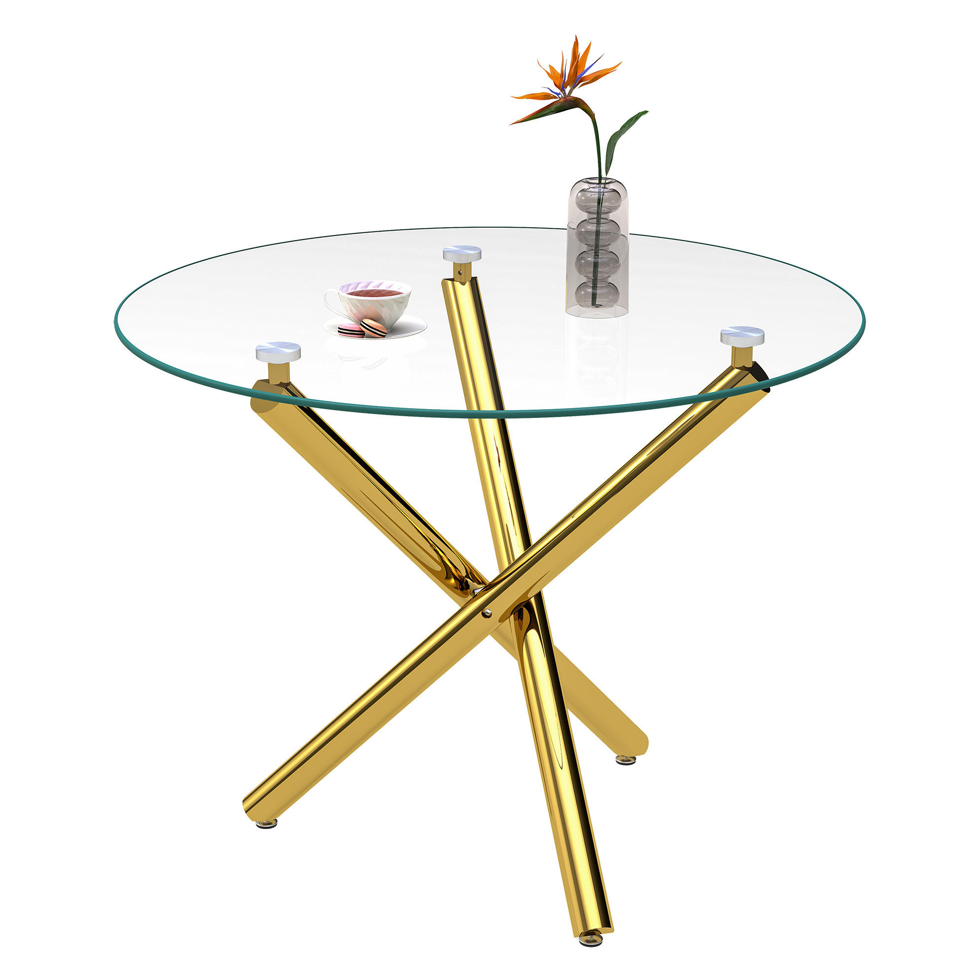 ESSTISCH 80/80/76 cm gold aus Glas und Metall mit verstellbaren Gleitern - Goldfarben, Metall (80/80/76cm) - OKWISH