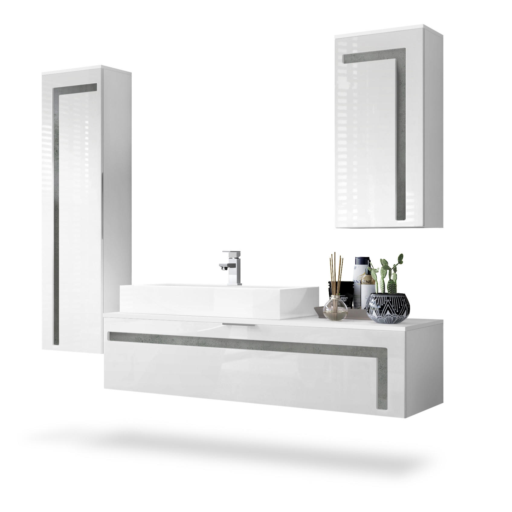 BADMÖBELSET Aloha Absetzungen in Beton Dunkel Optik - Dunkelgrau, Holzwerkstoff (210/185/51cm) - Vladon