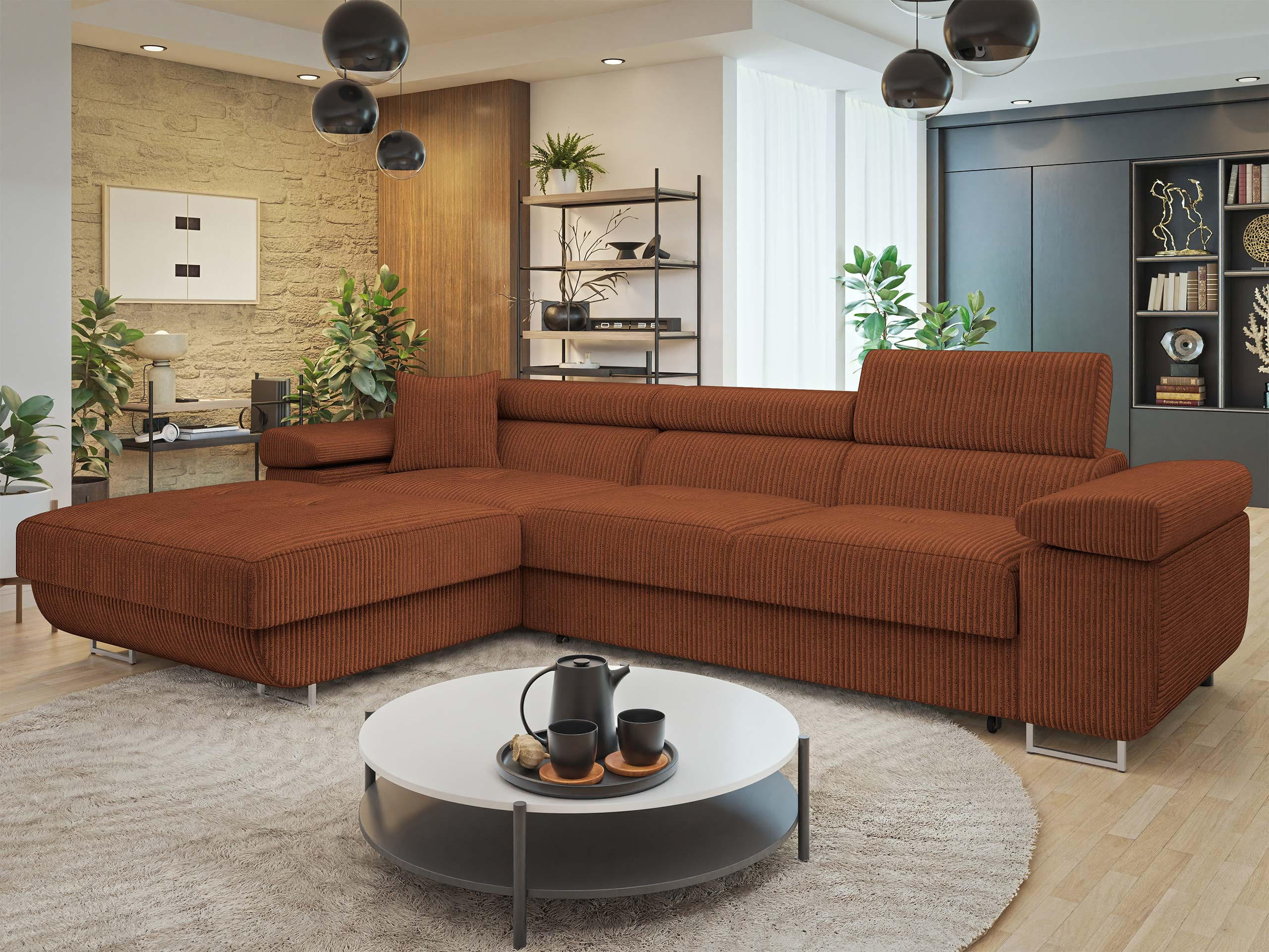 ECKSOFA Torezio Mini Cord, Seite: Links - Braun, Holz/Textil (280/170cm) - MIRJAN24