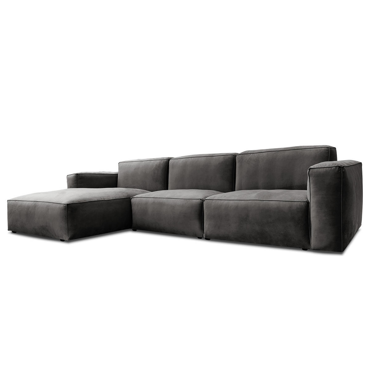 ECKSOFA mit Longchair - Schwarz/Grau, Kunststoff/Textil (345/170cm) - home24