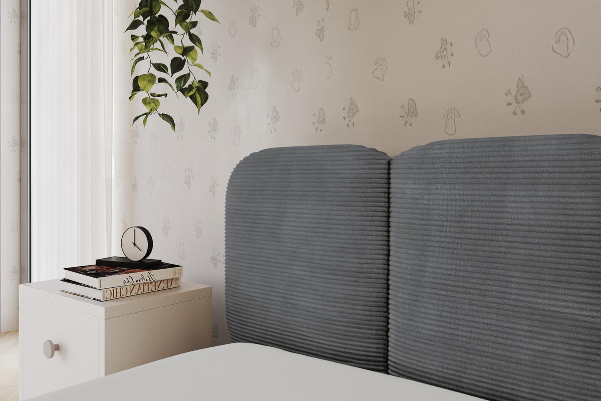 EINZELLBETT Jugendbett mit Bettkasten, Rechts - AVRY 100x200 Dunkelgrau - Schieferfarben/Dunkelgrau, Holzwerkstoff/Textil (100/200cm) - ALTDECOR