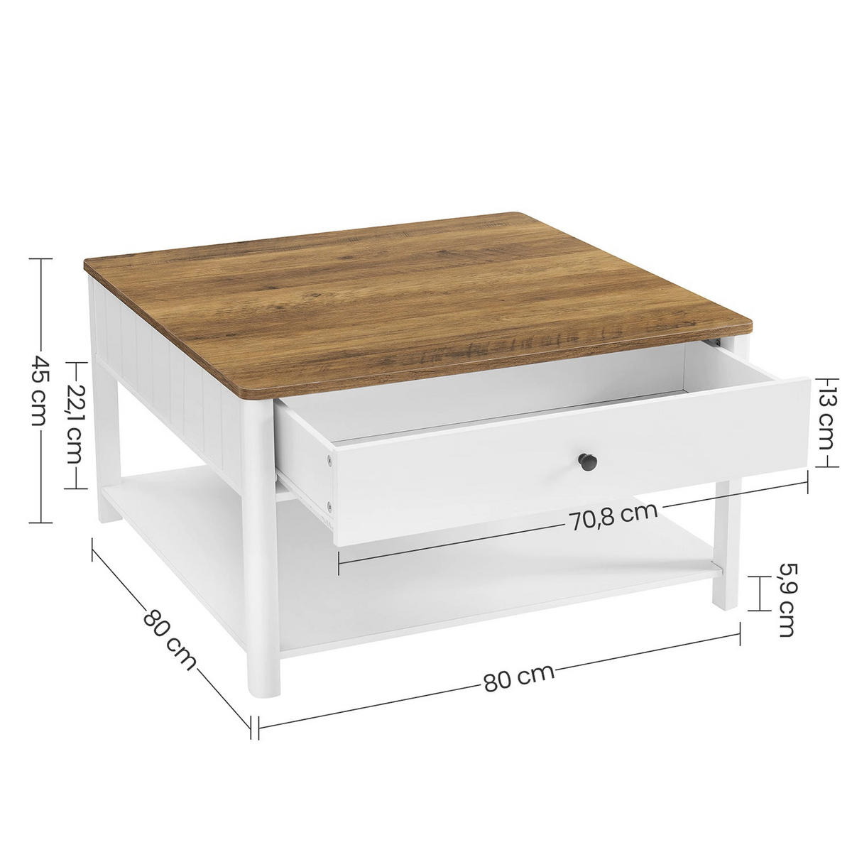 COUCHTISCH BISSAU - Weiß, Holzwerkstoff (80/80/45cm) - Hansiro