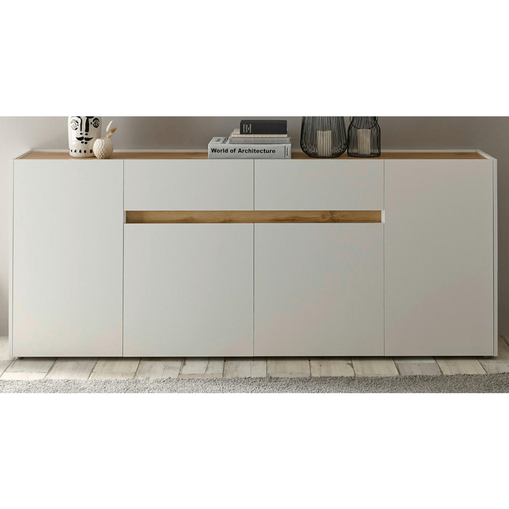 Thumbnail - Furn.Design Sideboard, Weiß, Eiche Wotan, Holz, Nachbildung,Eiche, Uni, Holz Optik, 4 Fächer, 2 Schubladen, 220x87x40 cm...