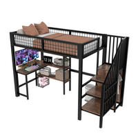 HOCHBETT 90/200 cm mit Schreibtisch, Regalen und Kleiderschrank aus Metall und MDF, Schwarz/Braun - Schwarz, Holzwerkstoff (90/200cm) - Redom