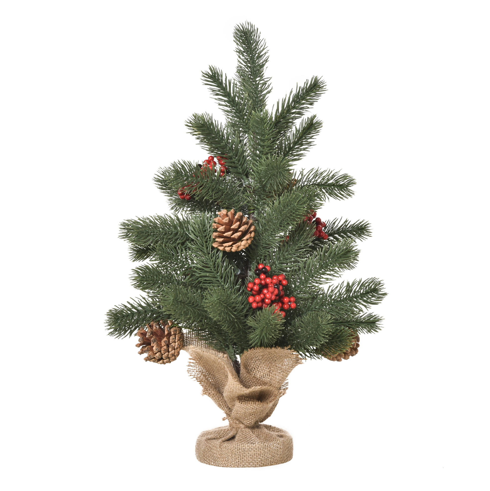 WEIHNACHTSBÄUME 28/28/50 cm grün aus Leinen mit Zementsockel und Deko - Grün, Textil (50cm) - OKWISH