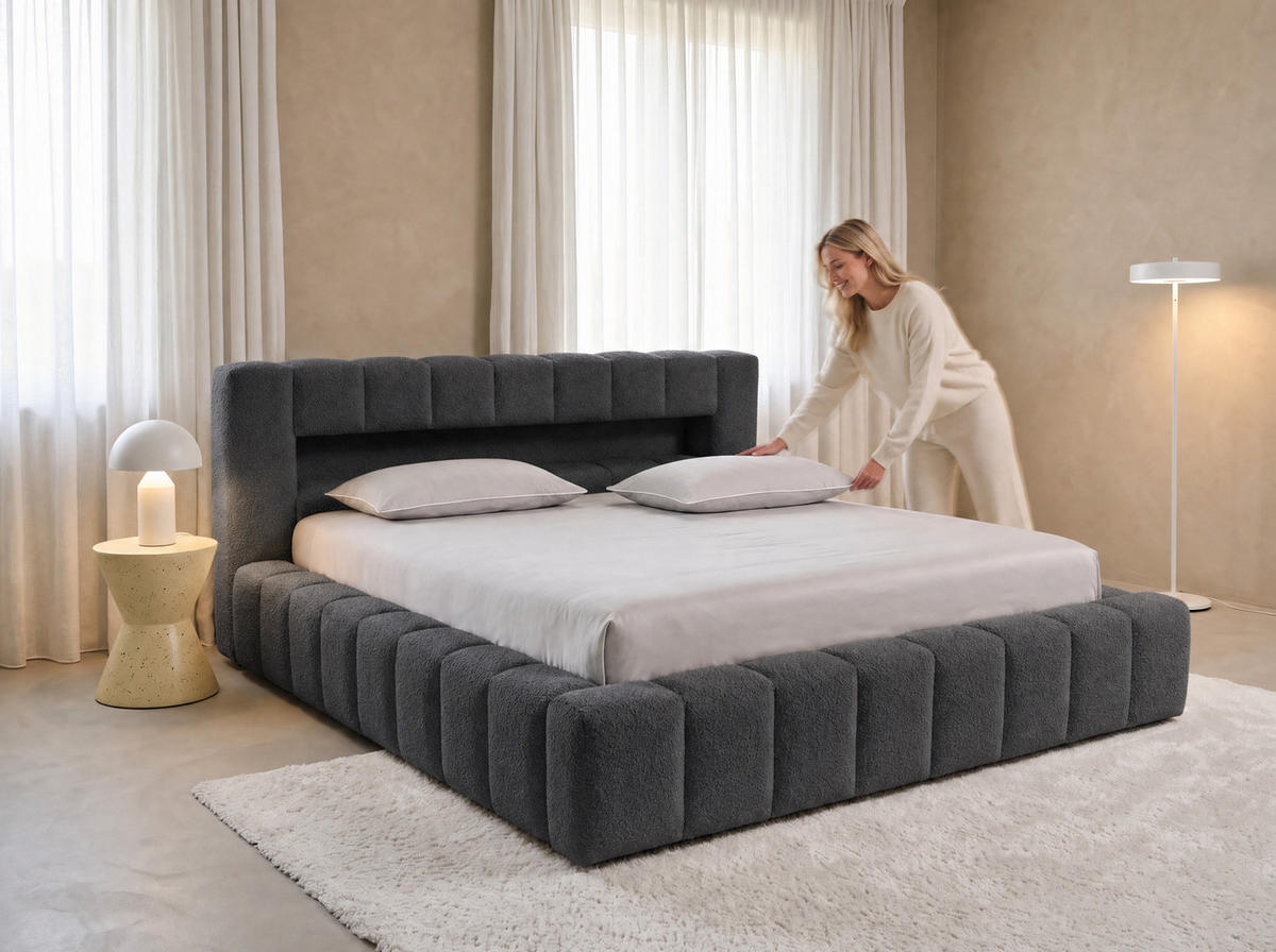 POLSTERBETT Mira-Lights Anthrazit 180/200 cm mit Bettkasten, Matratzen - Anthrazit, Textil/Metall (180/200cm) - wonello