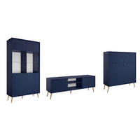 WOHNZIMMER SET 3-TEILIG Rose 366,5 / 40,5 / 191cm - Blau/Goldfarben, Holzwerkstoff/Metall (367/191/41cm) - Feldmann-Wohnen