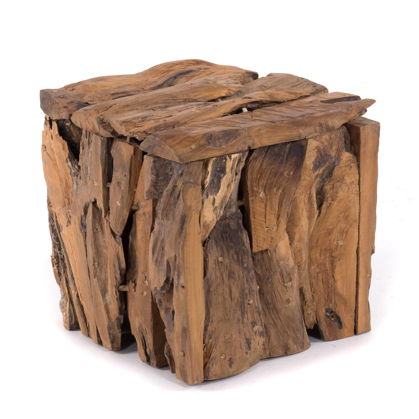 HOCKER SITZBOX TEAK 30 30x30x30 cm, Recyclingholz naturfarben - Braun, Holz (30/30/30cm) - DESIGN DELIGHTS