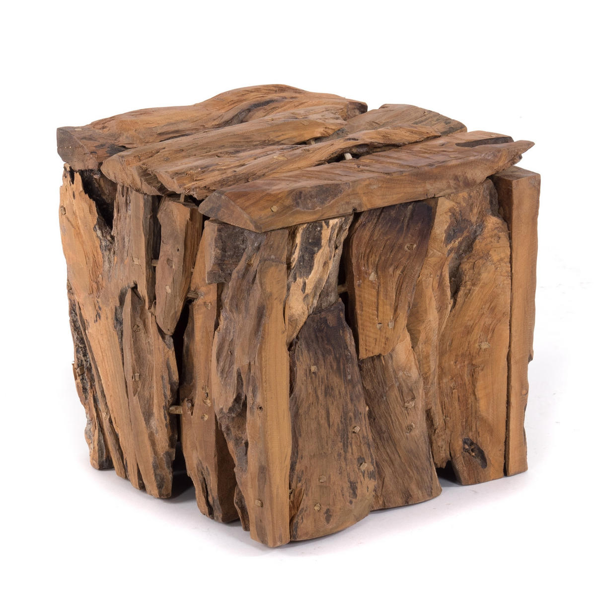 HOCKER SITZBOX TEAK 30 30x30x30 cm, Recyclingholz naturfarben - Braun, Holz (30/30/30cm) - DESIGN DELIGHTS