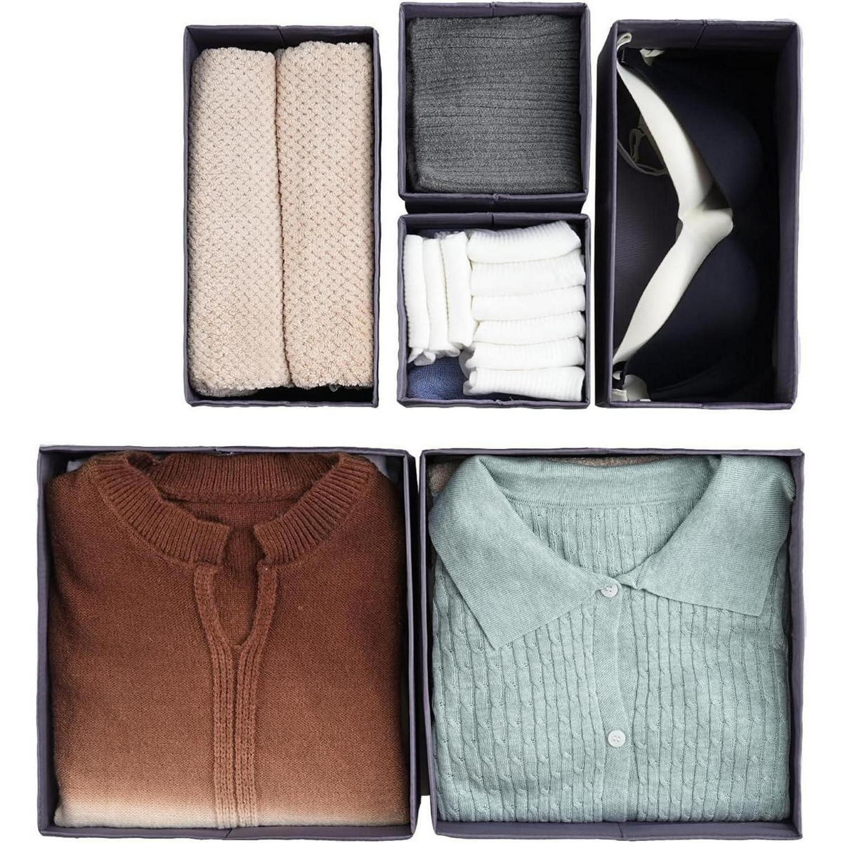 SCHUBLADEN Organizer 6er-Set, grau - Grau, Textil (28/13/28cm)