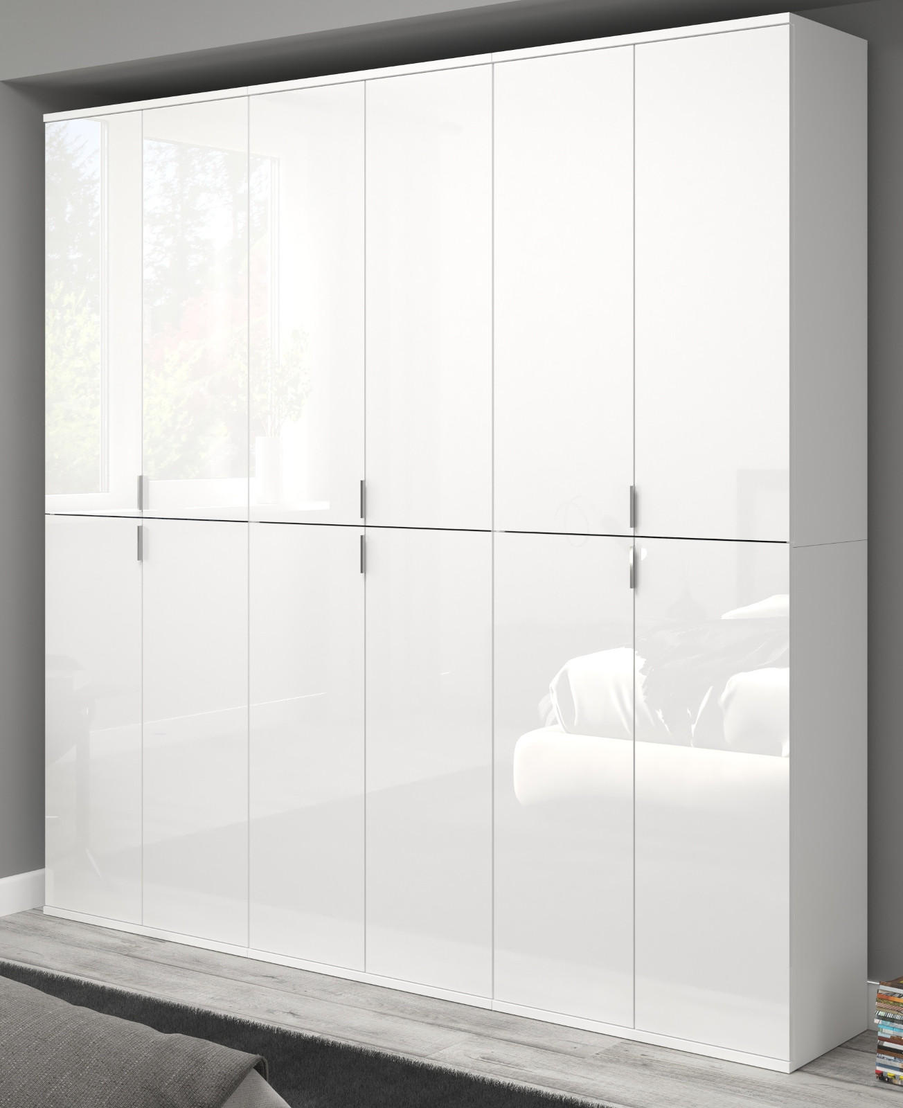 KLEIDERSCHRANK weiß Hochglanz 183 cm, Mehrzweckschrank mit 12 Türen - Chromfarben/Weiß Hochglanz, Holzwerkstoff/Metall (183/193/34cm) - Inn.Furn