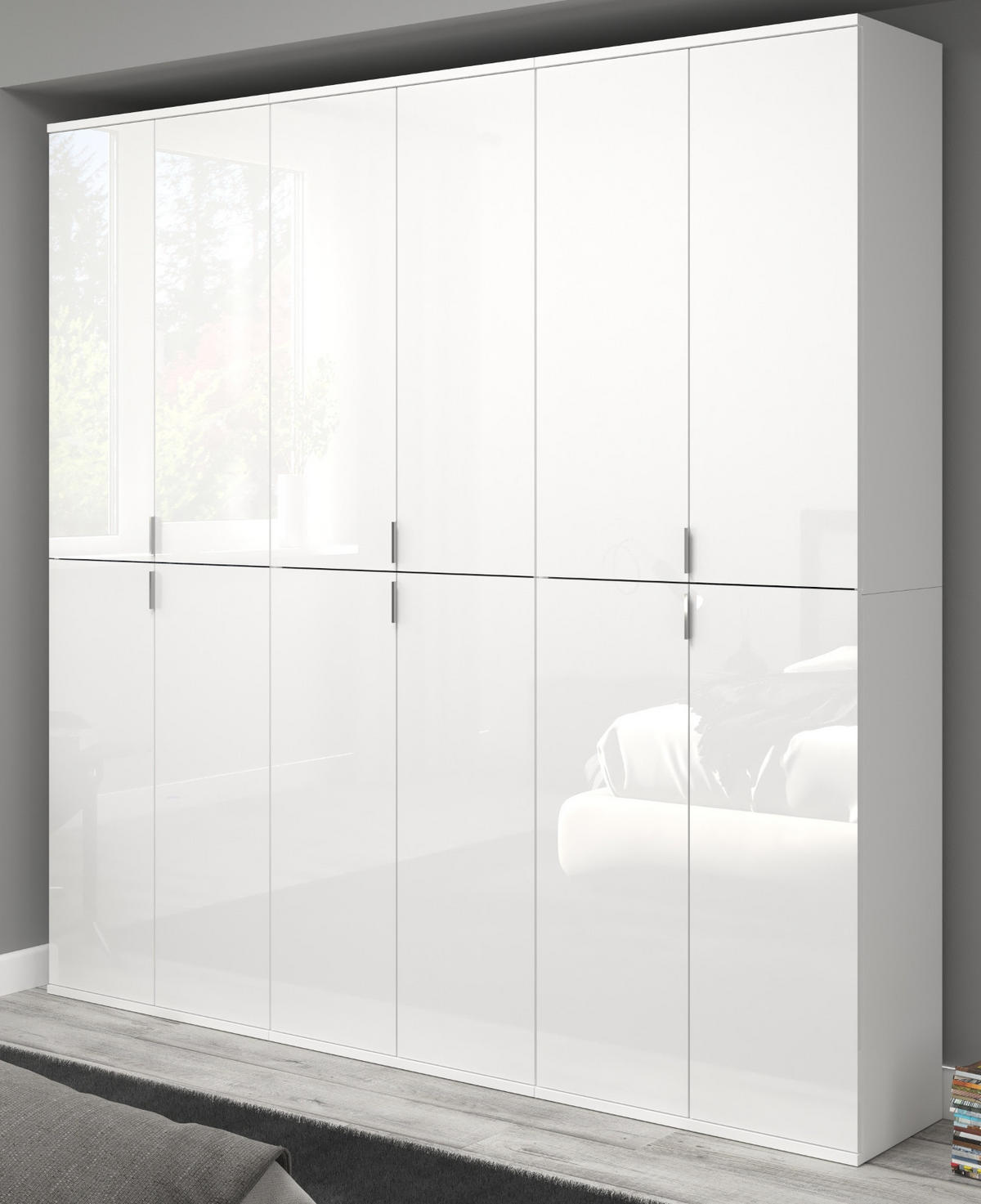 KLEIDERSCHRANK weiß Hochglanz 183 cm, Mehrzweckschrank mit 12 Türen - Chromfarben/Weiß Hochglanz, Holzwerkstoff/Metall (183/193/34cm) - Inn.Furn