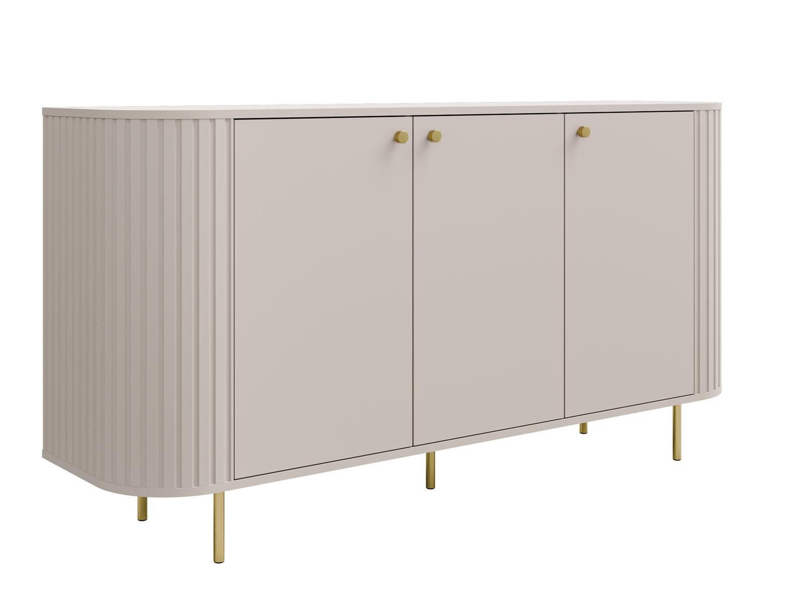 KOMMODE mit 3 Türen japandi beige OVI - Beige, Holzwerkstoff (165/85/42cm) - Compleo24