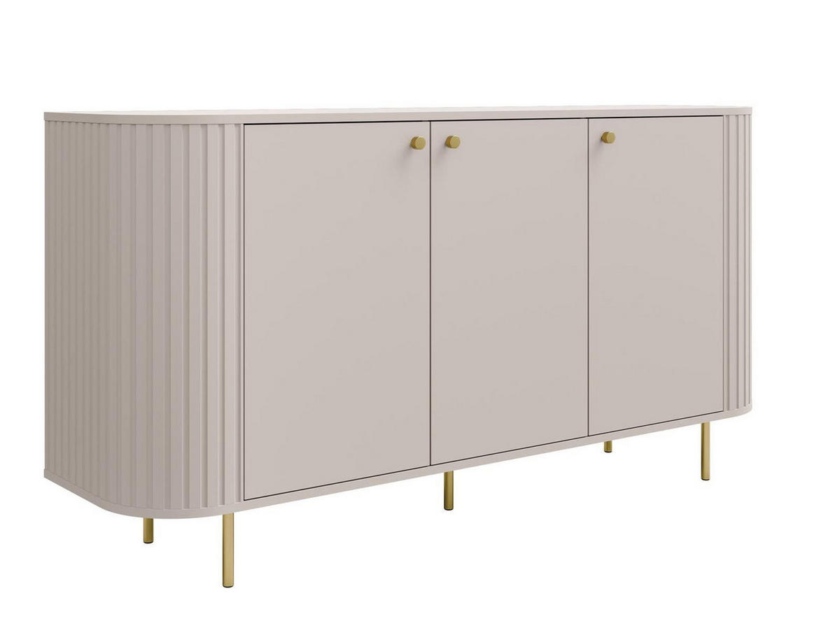KOMMODE mit 3 Türen japandi beige OVI - Beige, Holzwerkstoff (165/85/42cm) - Compleo24