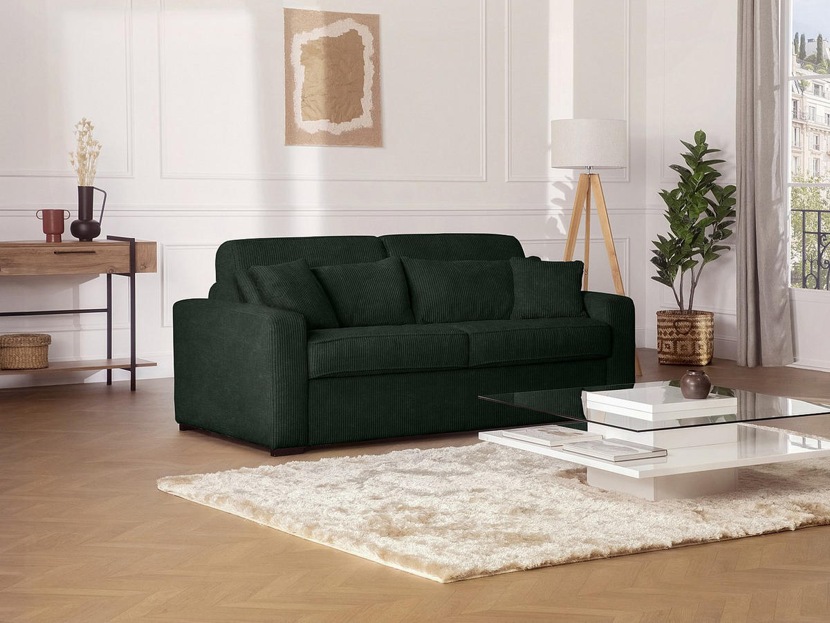 SCHLAFSOFA - 4 Personen - Samt, Stoff - Grün - - Grün, Textil (214/90/208cm) - Vente-Unique