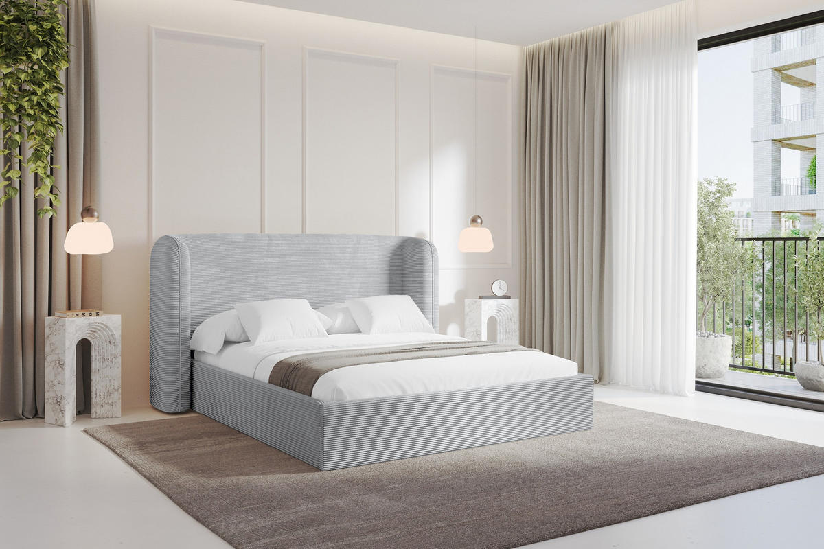 POLSTERBETT mit Bettkasten und Lattenrost, Boxbett ohne Matratze - ESTI 160x200 Grau - Alufarben, Holzwerkstoff/Textil (160/200cm) - ALTDECOR