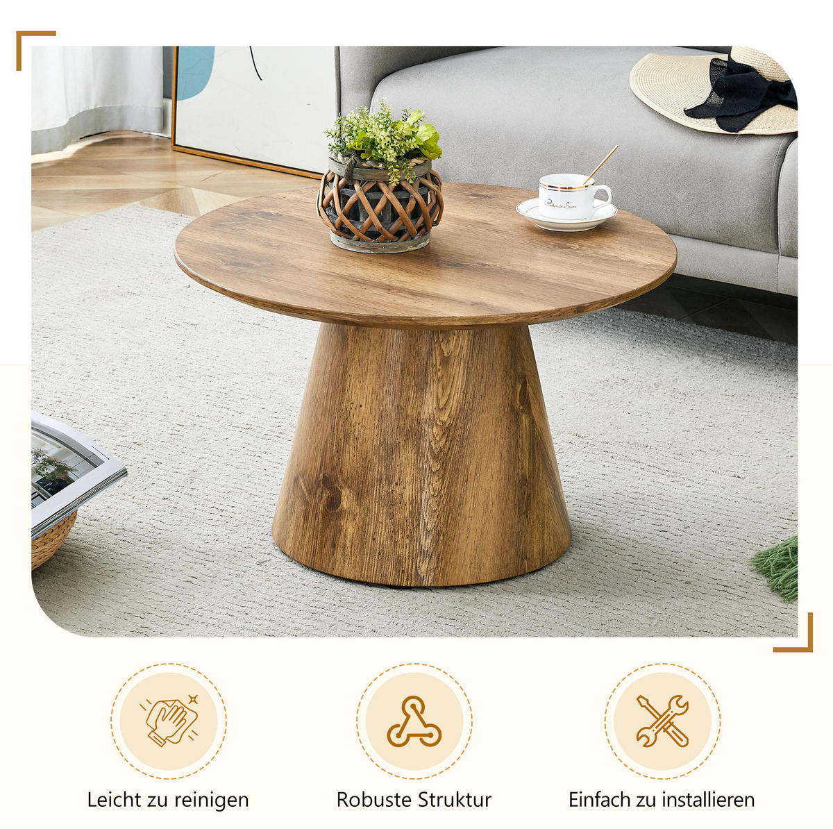 KLUBSKA miza iz MDF, premer 60 cm v naravnem videzu lesa - naravne barve, leseni material (60/60/35cm) - BEAOK