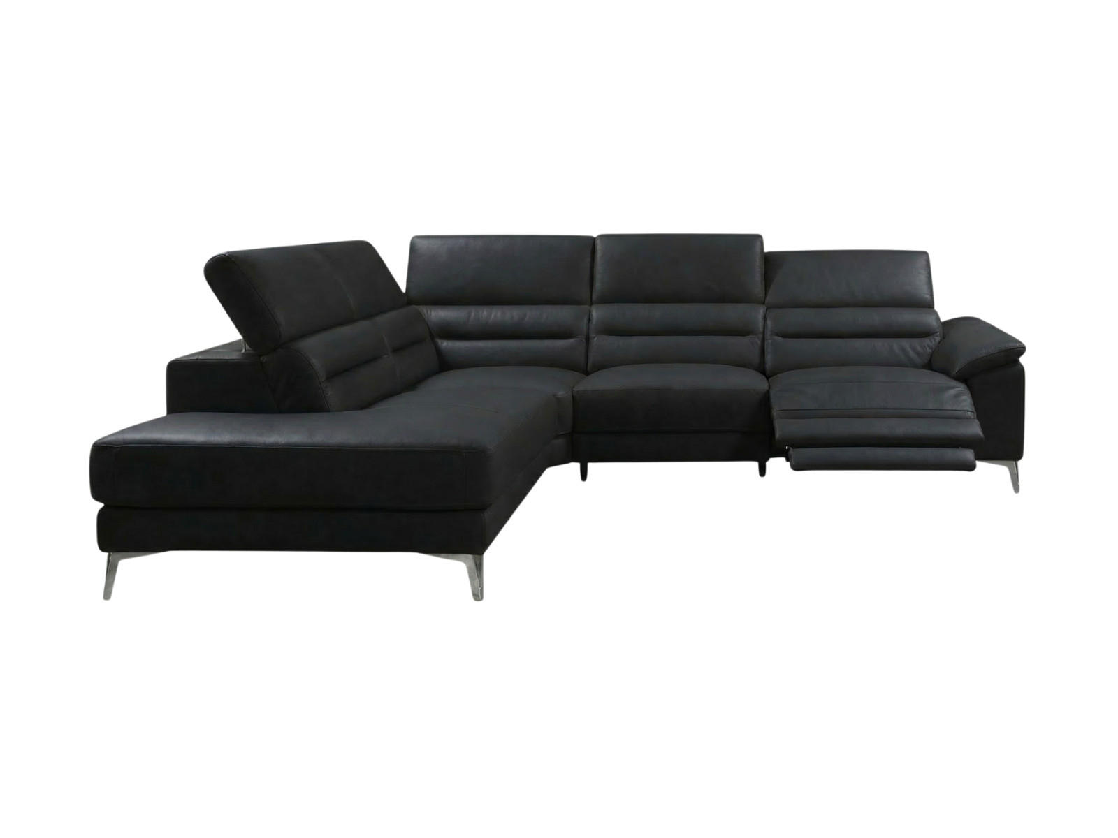 ECKSOFA Tucano Echtleder mit 1 x Relaxfunktion Schwarz - Schwarz, Leder/Metall (232/258cm)