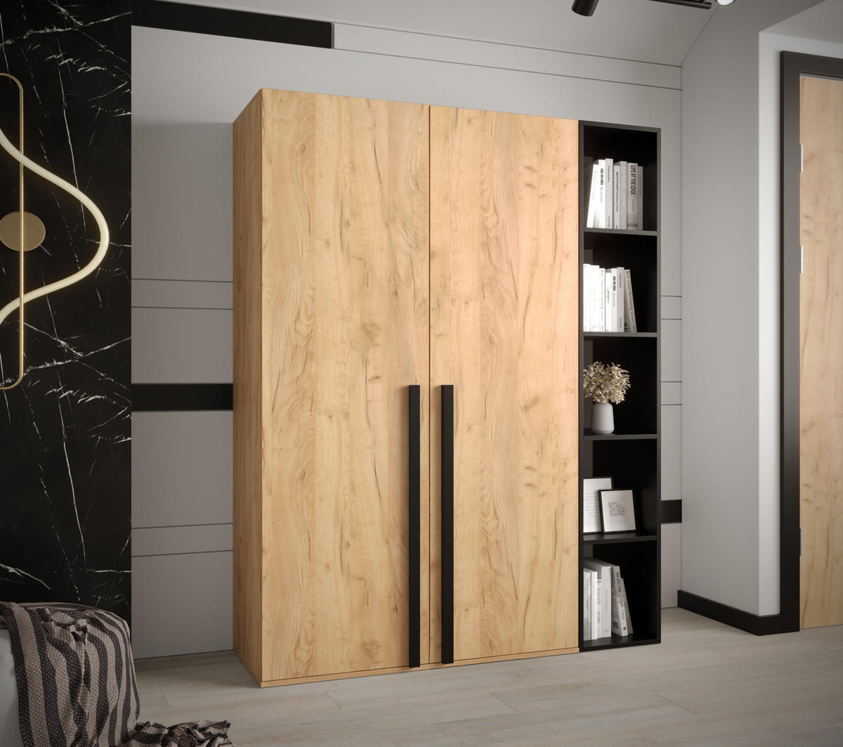 GARDEROBENSCHRANK 130/184/42 - Eichefarben/Schwarz, Holz/Kunststoff (130/184/42cm) - MÖBEL KRYSPOL
