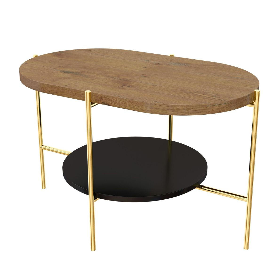 COUCHTISCH Arena Eiche, Gold, Oval - Eichefarben/Goldfarben, Holzwerkstoff/Metall (50/80/50cm) - Dancan