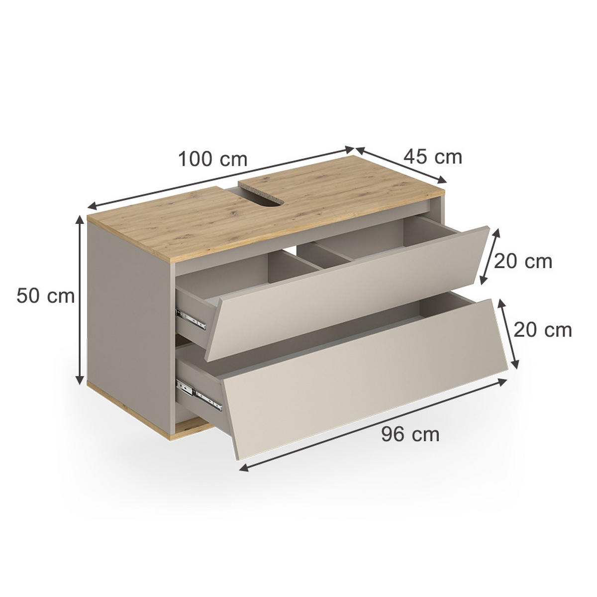 DOLNÍ SKŘÍŇKA POD DŘEZ Edelin Kašmír - kašmírová/světle šedá, kompozitní dřevo (100/50/45cm) - Vicco