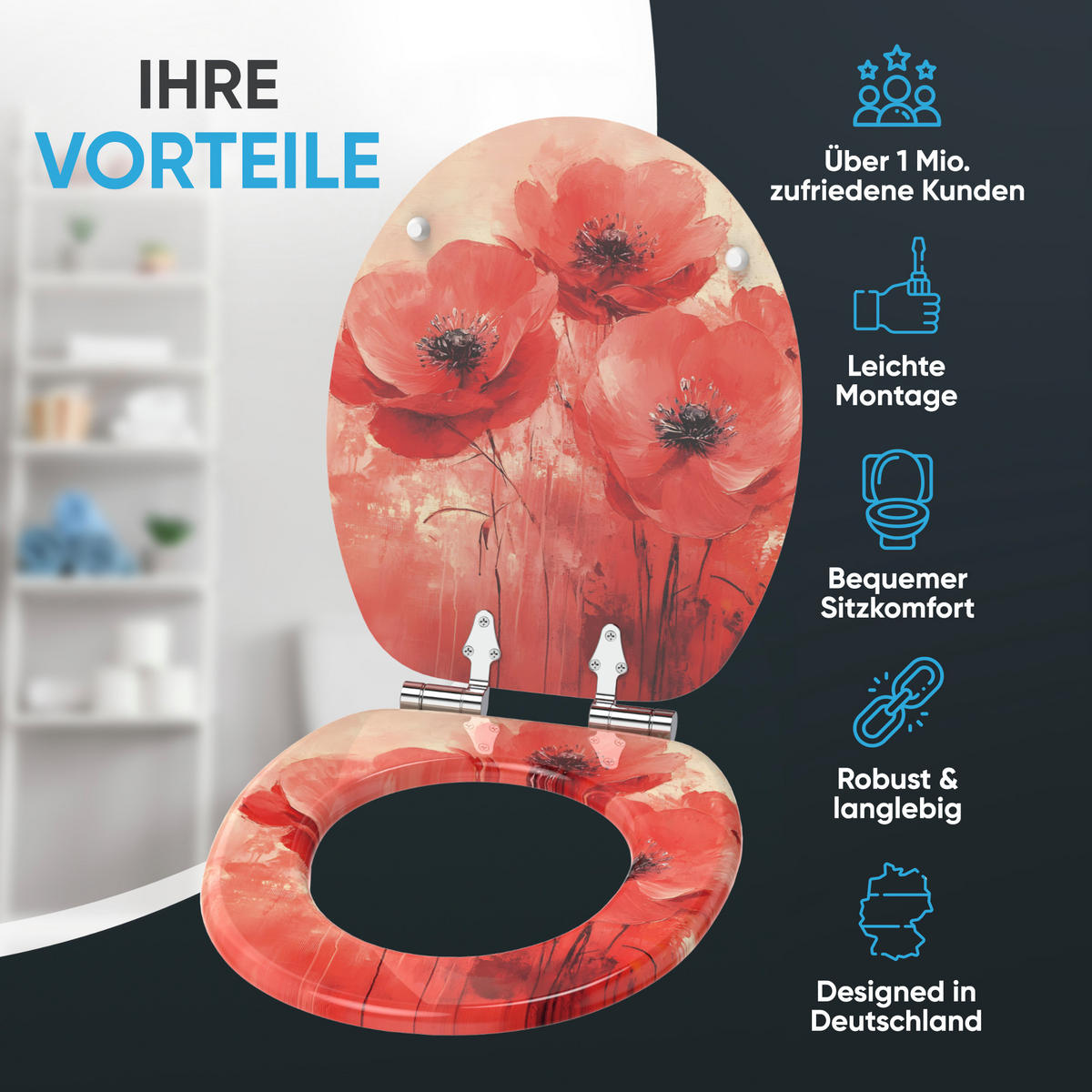WC Sitz mit Absenkautomatik Poppy - Rot, Holzwerkstoff (38/6/47cm) - Sanilo