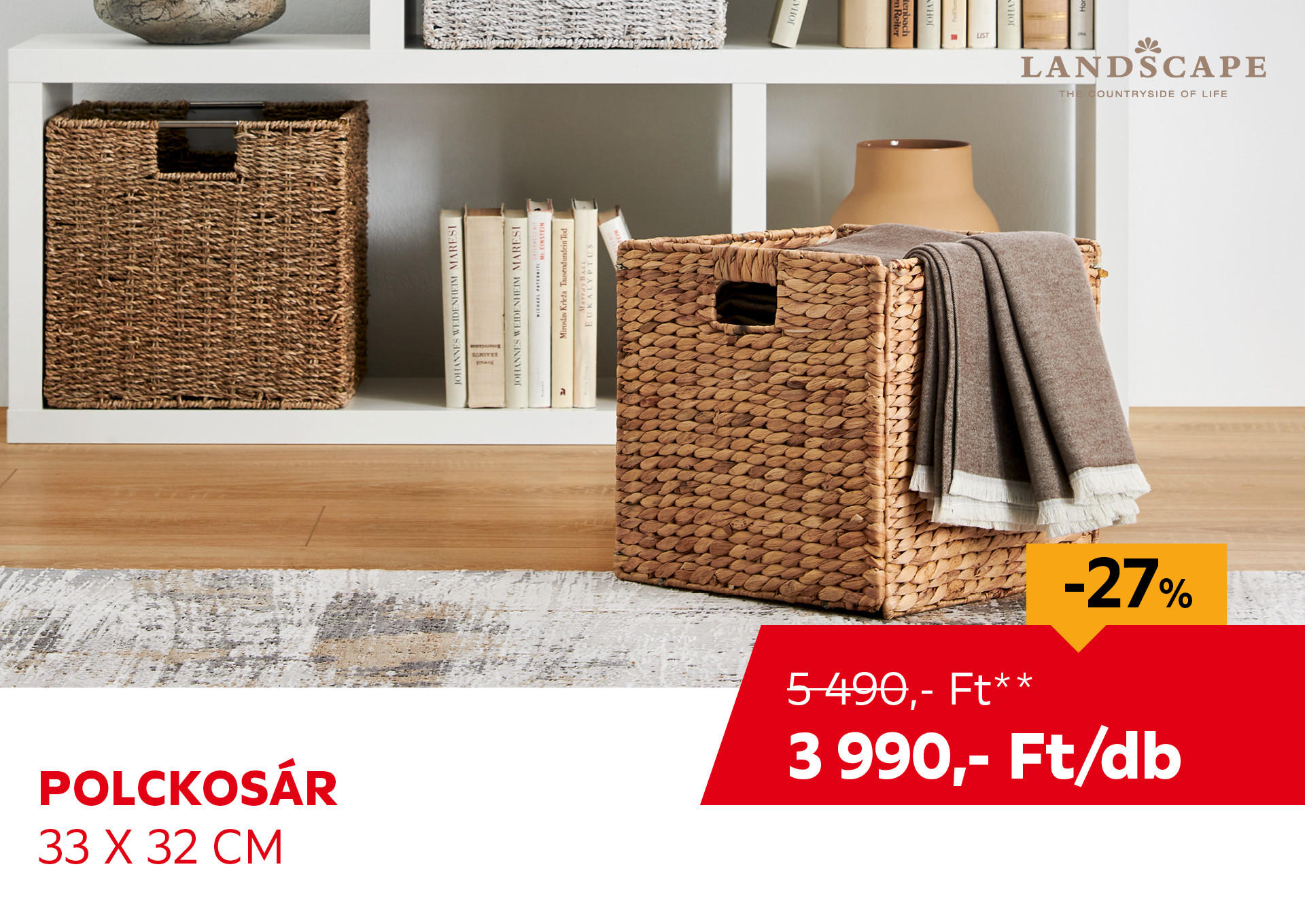 Polckosár, 33 x 32 cm,  Kiemelt termék 5490 Ft.- helyett 3990 Ft.-