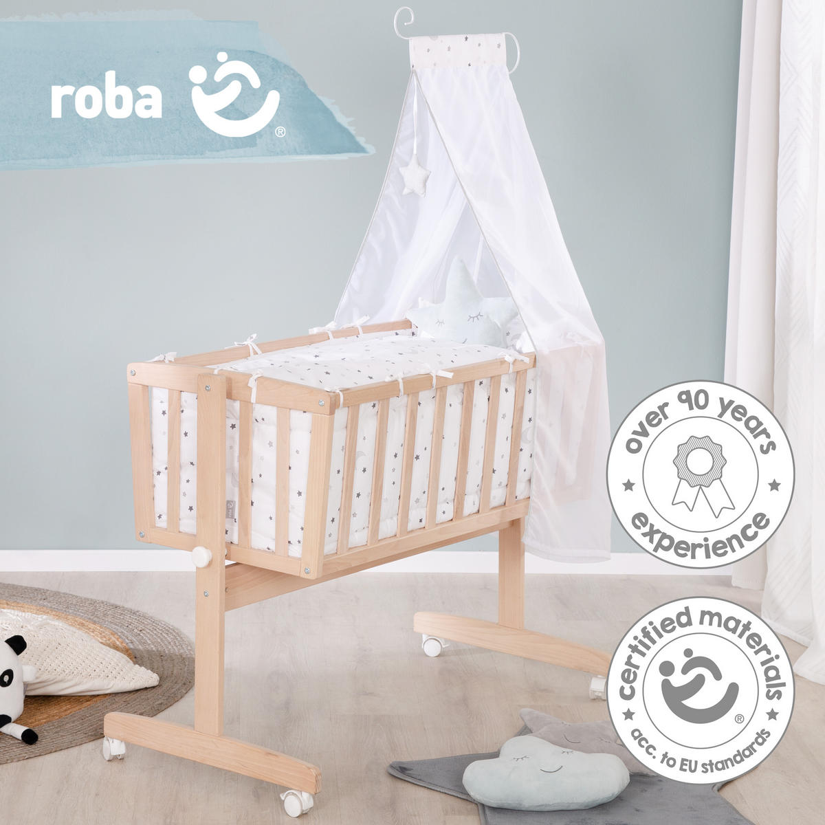 BABYWIEGENSETT Sternenzauber grau - Naturfarben, Holzwerkstoff/Textil (40/90cm) - Roba