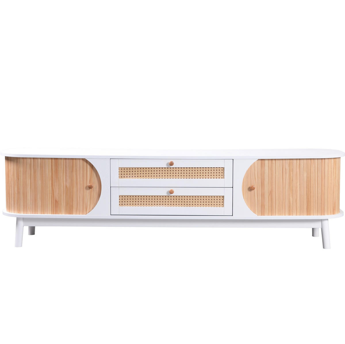 TV-LOWBOARD aus MDF 170x39,5x46 cm Weiß mit Rattan-Schubladen und Türen - Weiß, Holzwerkstoff (170/39.5/46cm) - IVMEU