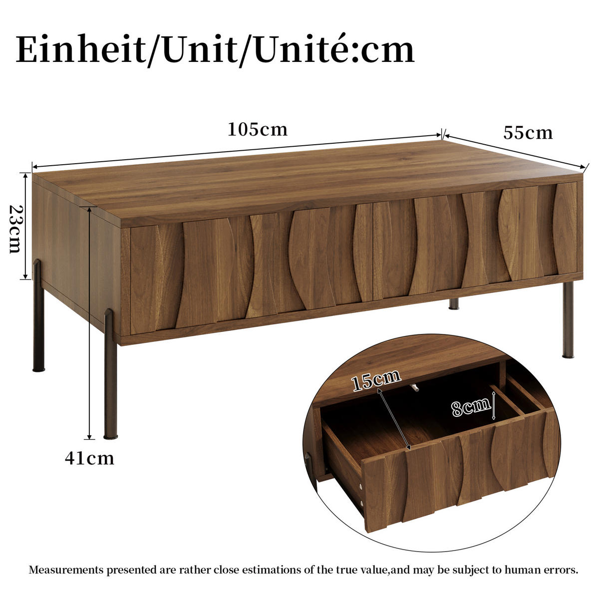 COUCHTISCH 105/55/41 cm mit 2 Schubladen und großzügiger Ablagefläche, Natur - Naturfarben, Holzwerkstoff (105/55/41cm) - Redom