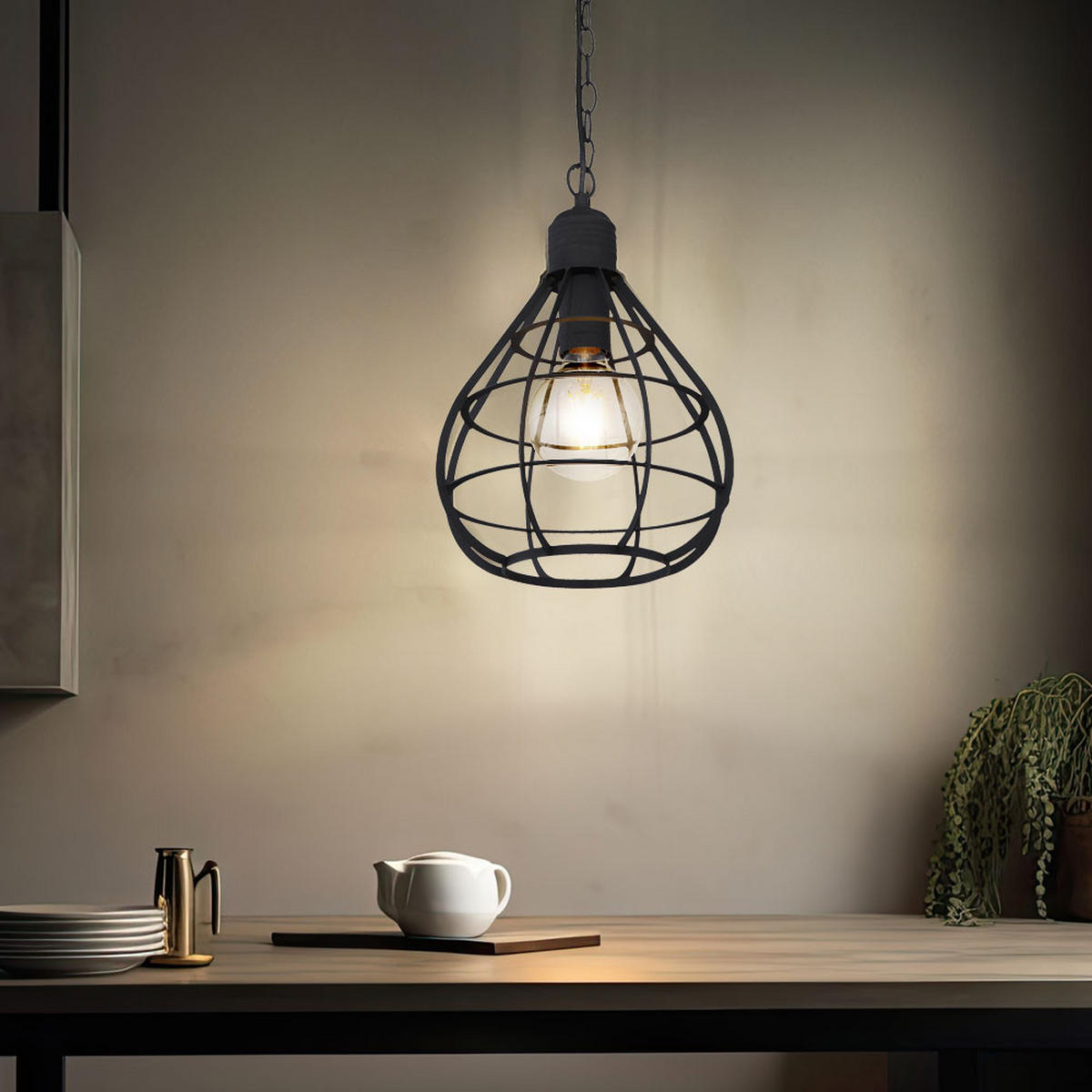 LED HÄNGELEUCHTE Metall Schwarz Gitteroptik - Schwarz, Metall (25/25/120cm)