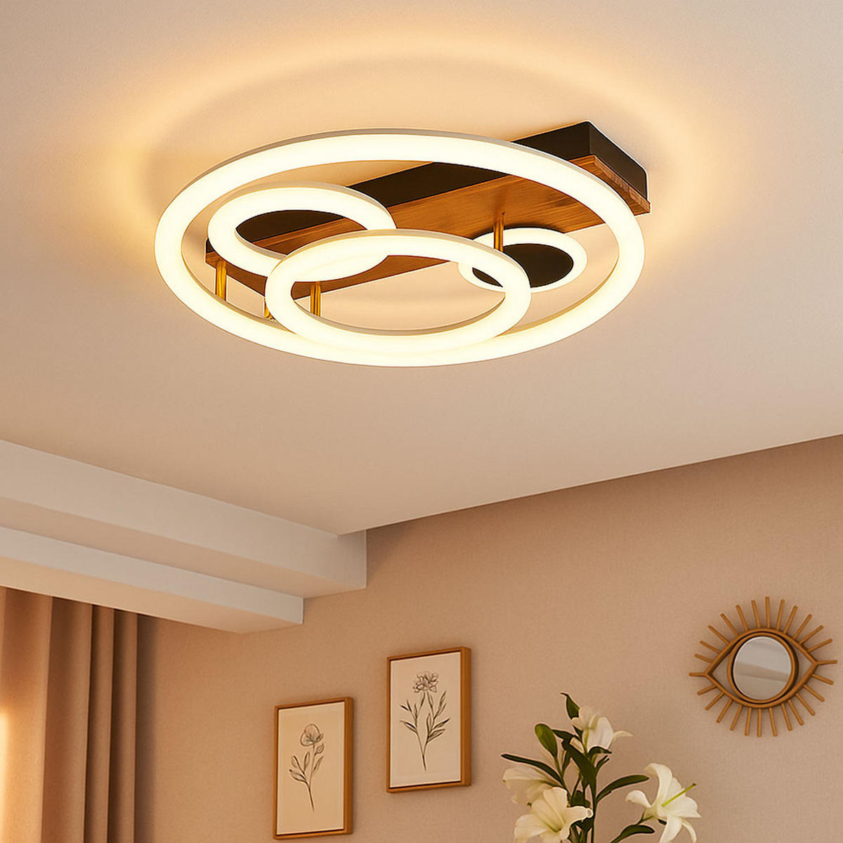 LED DECKENLEUCHTE DARRYL Braun - Braun, Holz (48/48/11cm) - Globo Lighting