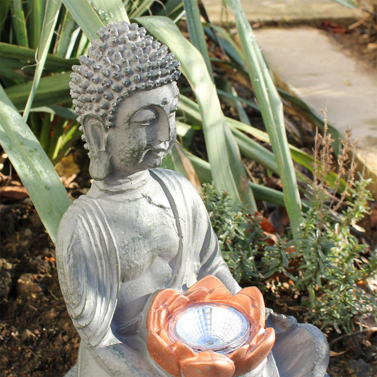 LED AUSSENLEUCHTE Buddha Steinoptik Grau 2er Set - Grau, Kunststoff (18/18/28cm) - Globo Lighting