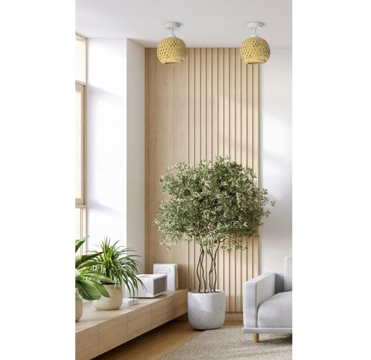 DECKENLEUCHTE BOHO - Beige/Weiß, Holz/Metall (15/15/21cm) - kiki design