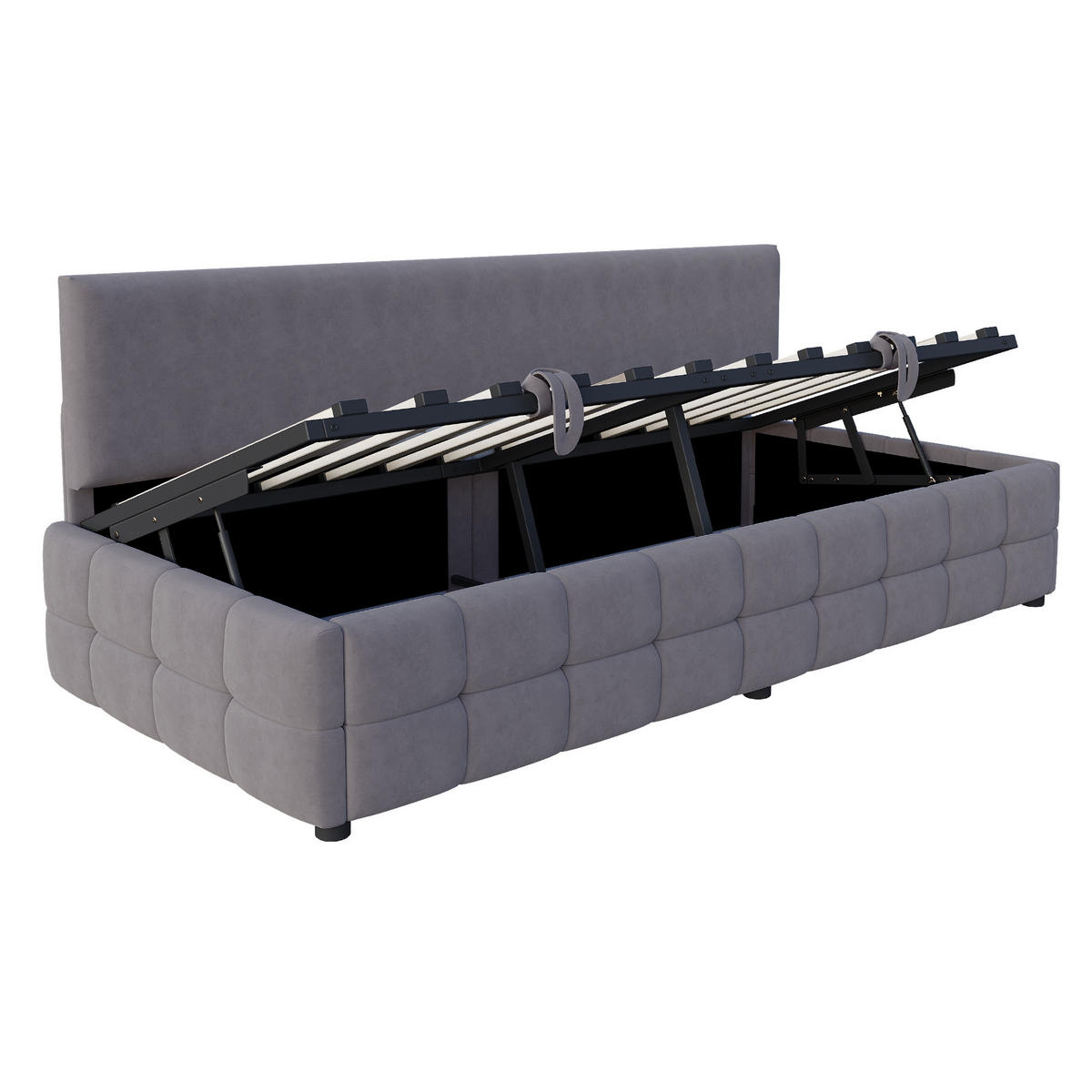 POLSTERBETT 90/200 cm Dunkelgrau mit hydraulischem Stauraum - Grau, Textil (90/200cm) - OKWISH