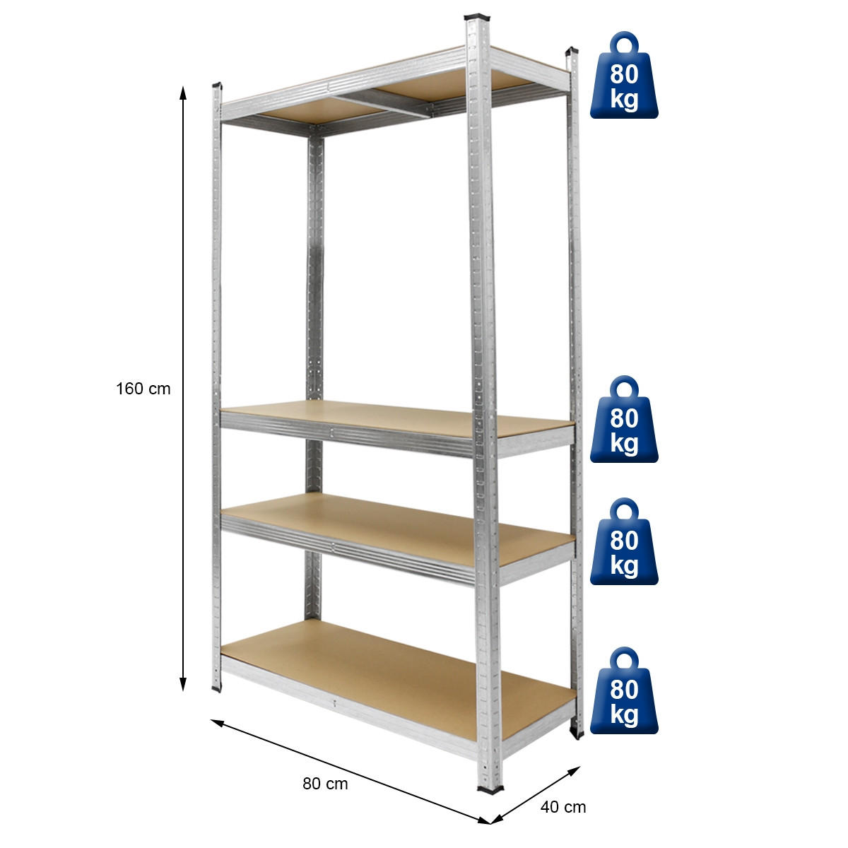 LAGERREGAL 2er Set - Silberfarben, Metall (40/160/80cm) - ECD-Germany