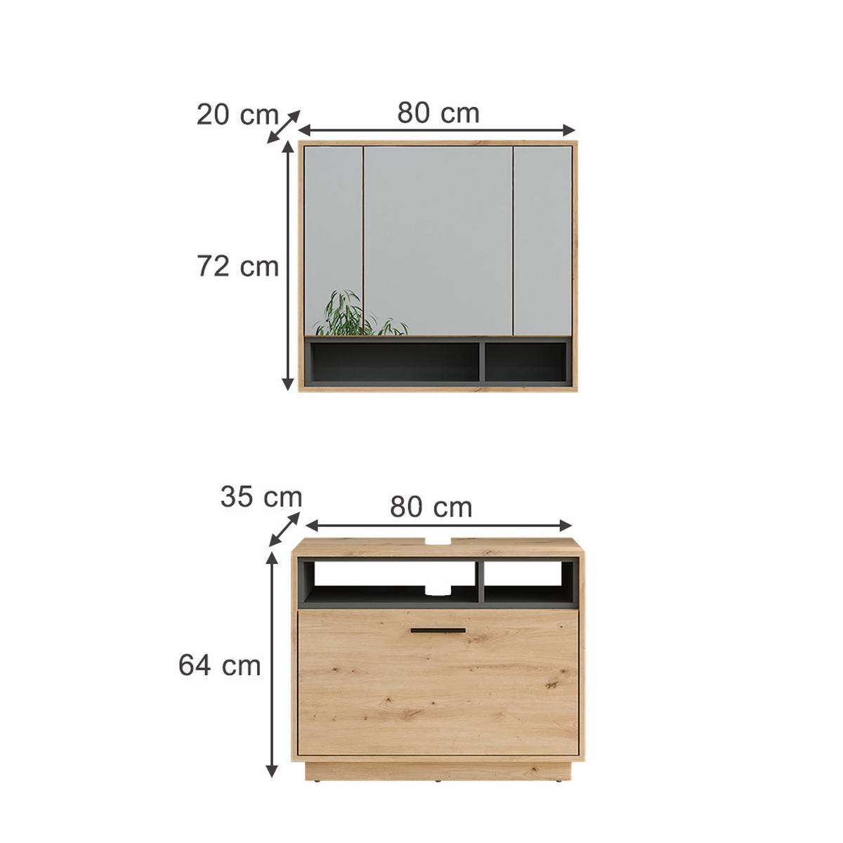 KOUPELNOVÝ NÁBYTEK Beatrice Dub Artisan/antracit - dub artisan, kompozitní dřevo (80/64/35cm) - Vicco