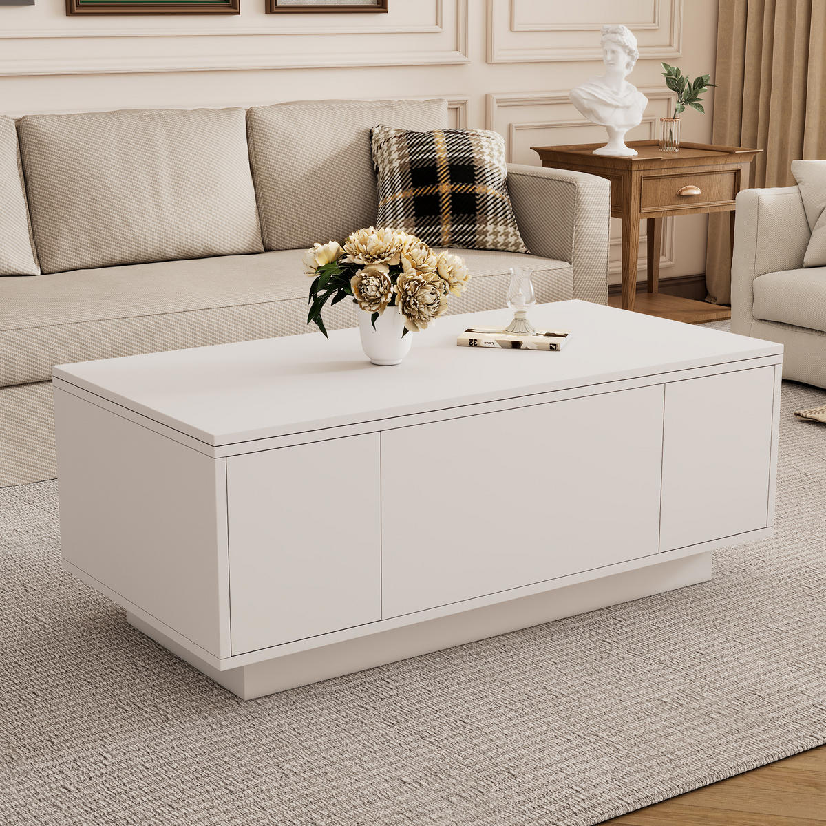COUCHTISCH Weiß 100/50/43 cm mit Hubtischfunktion - Weiß, Holzwerkstoff (1/1/1cm) - PANGIVO