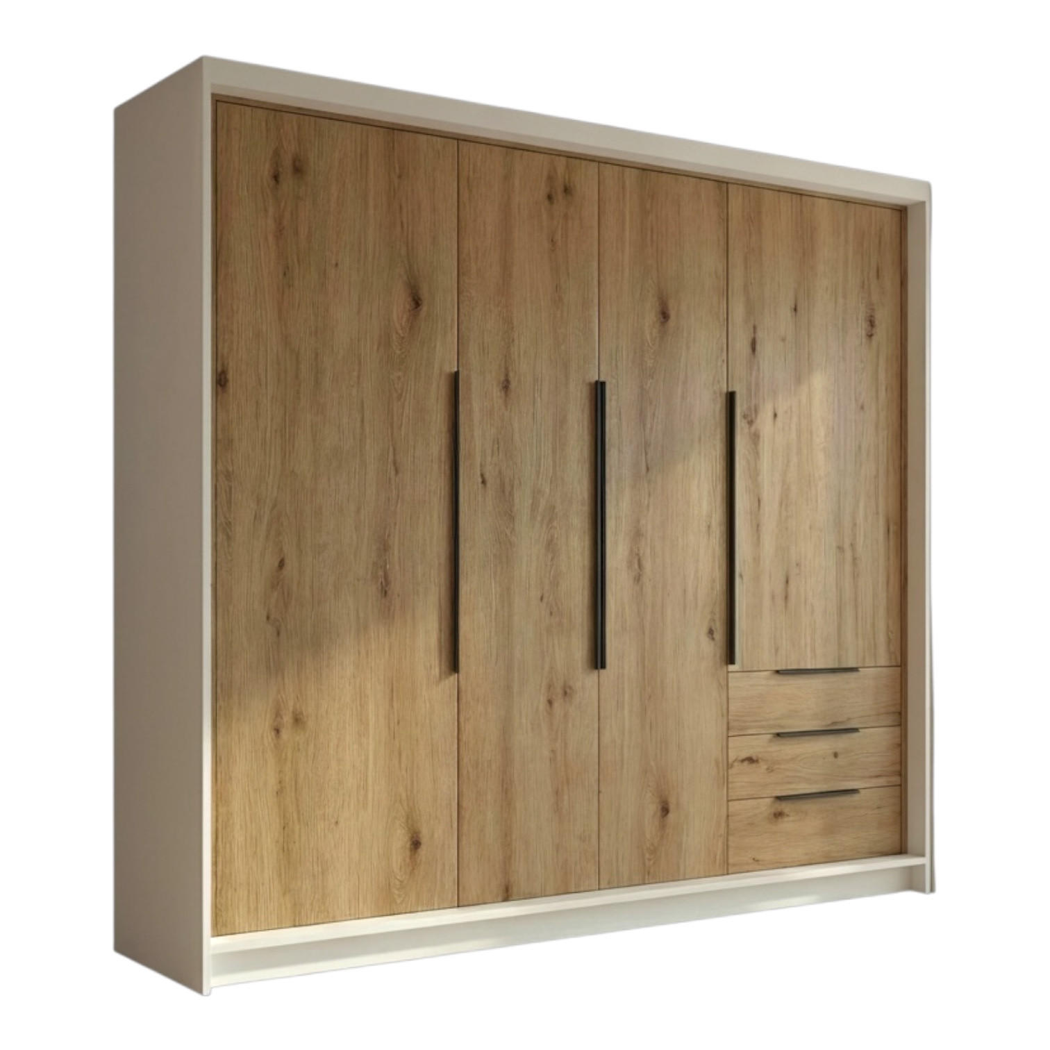 A&J MöbelLand Drehtürenschrank Weiß, Braun 200x215x59.5 cm