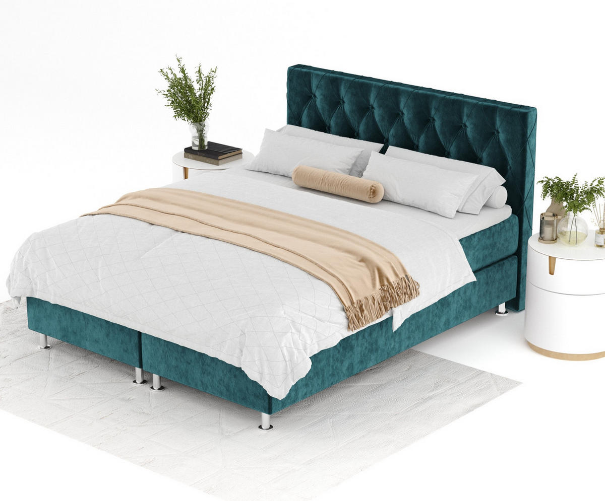 BOXSPRINGBETT Otus Türkisfarben 180/200 cm mit Latex-Topper - Türkis/Silberfarben, Holz/Holzwerkstoff (180/200cm) - Maison de Reve