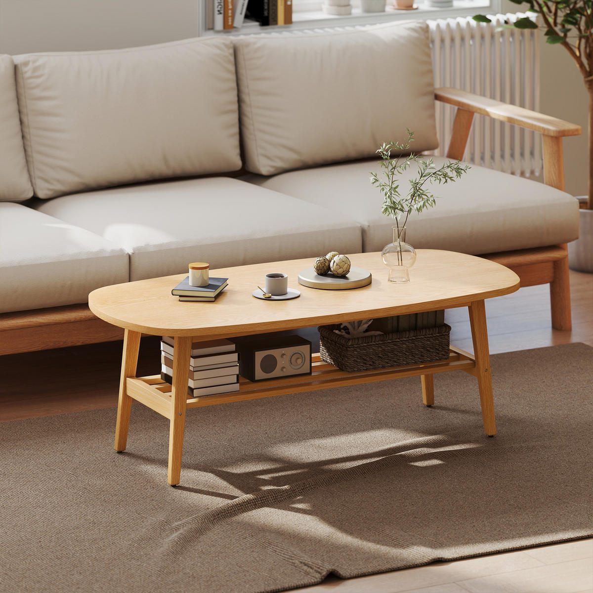 COUCHTISCH Mehrschichtplatte Kautschukbaumholz Naturholz - Naturfarben, Holz/Holzwerkstoff (120/60/42cm) - HOMCOM