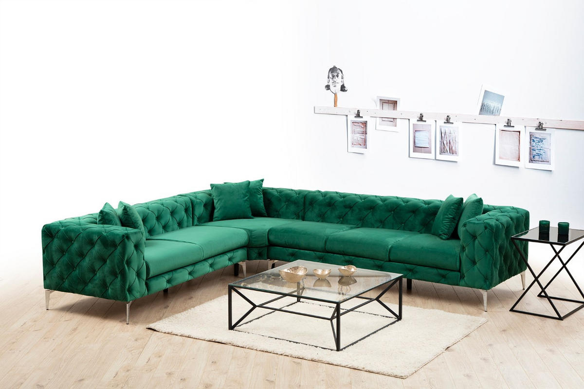 ECKSOFA mit großzügiger XXL Sitzfläche für die ganze Familie - Chromfarben/Grün, Holz/Textil (310/270cm) - myHomelando